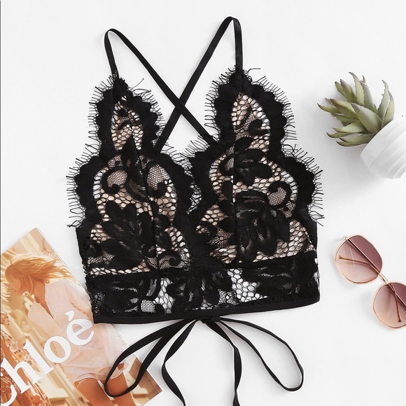 Other - 🆕 Eyelash Lace Overlay Self Tie Bra